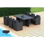 Azur - salon de jardin encastrable 6 places - en rsine tresse - noir avec coussins gris - housse incluse ...