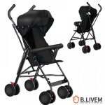 B. livem poussette confortable 4 roues coton et moustiquaire gratuits tube en acier jusqu 30 kg noir ...