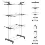 B. livem s�choir � linge pliable sur 3 niveaux avec roulettes �tendoir en acier inxoydable �tendoir pour ...