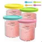 Bacs  crme glace - yikxiulf - 4 pcs - 680 ml - avec couvercle et cuillre - compatible ninja ice cream ...