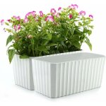 Bac � fleurs auto - irrigation blanc plastique rectangle lot de 2 pot avec r�serve deau et indicateur ...