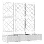 Promotion bac � fleur - jardini�re - avec treillis 3 pcs blanc 120x40x125. 5 cm 96261 - bestmeuble