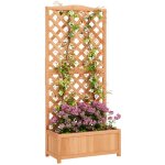 Bac  fleurs - outsunny - avec treillis - fond  lattes - en bois massif - 76 x 36 x 170 cm - marron