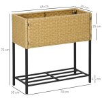 Bac à fleurs surélevé en poly rotin avec pieds et étagère couleur sable 70 x 30 x 72 cm idéal pour jardin ... Bac à fleurs surélevé en poly rotin avec pieds et étagère couleur sable 70 x 30 x 72 cm idéal pour jardin ...