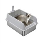 Bac � liti�re en acier inoxydable pour chats 27l grande capacit� semi - ferm�e 59x33x29cm