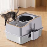 Bac � liti�re pour chat en acier inoxydable avec couverclebac � liti�re ferm� en acier inoxydable�tanche ...