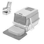 Bac � liti�re pour chat en acier inoxydable avec couvercle pelle tapis pour liti�re et 2 entr�es pour ...