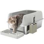 Bac  litire pour chat en acier inoxydable - pawhut - facile  nettoyer - bords hauts anti - fuite durine ...