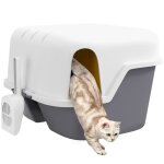 Bac  litire pour chat - pawhut - semi - ferm - couvercle suprieur verrouillable et ouvrable - 50 ...