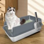 Bac a litiere pour chat avec pelle - mengda - xxl bac litiere en acier inoxydable - rebords amovibles ...