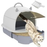Bac  litire ferm chat - pawhut - 2 packs de filtres charbon - poigne de transport - porte translucide ...