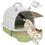 Bac  litire ferm chat - pawhut - 2 packs de filtres charbon - poigne de transport - porte translucide ...