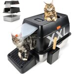 Bac a litiere - woodours - bac litire inox xxl ferm avec couvercle pelle + pdale noir