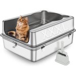 Bac � liti�re - woodours - inox xxxl 70�44�30 cm - semi - ferm� parois hautes - anti - fuite pelle incluse ...