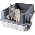 Bac a litiere - woodours - bac liti�re inox xxxl chat / grands chats avec pelle �tanche gris fonc�