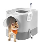 Bac � liti�re xxl feandrea couvercle amovible : 54 x 428 x 40 cm gris tourterelle et gris clair