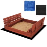 Bac � sable en bois - springos� - 140 x 140 cm - avec bancs - b�che de protection incluse - impr�gnation ...