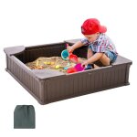 Bac � sable avec couvercle - vevor - 1235 x 1235 x 315 mm - pour jardin ext�rieur plage parc cadeau pour ...