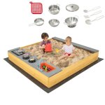 Bac � sable enfants ? dreamade ? jeu de cuisine ext�rieur en bois ? 2 en 1 - 8 accessoires ? banc ? �vier ...
