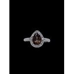 Bague ajustable en plaqu argent et quartz fum dans son ecrin
