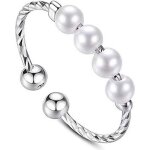 Bague anti - stress rglable avec perles rotatives argent s