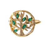 Bague arbre de vie femme plaqu or 18 carats & zirconium vert ? bijou symbolique ? cadeau fte des mres ...