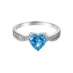 Bague en argent 925 avec pierre c?ur bleu ? zirconium brillant bijou lgant femme cadeau amour ou fianailles ...