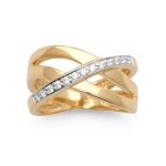 Bague - bijouxia - large bicolore - plaqu� or 18 carats - oxyde de zirconium - tailles 50 � 68