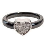 Bague c?ur en argent 925 rhodi� c�ramique et zirconium