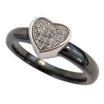 Bague c?ur en argent 925 rhodi� oxydes de zirconium et c�ramique