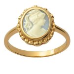 Bague came femme plaqu or 18k rtro vintage ? bijou cameo rsine bleu clair profil grec / romain ? ...