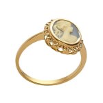 Bague came femme vintage plaqu or 18 carats ? bijou rtro cameo profil grec / romain bleu -