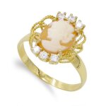 Bague cam�e ovale en or 18 carats (15 x 13 mm) avec zircon cubique et serti clos.