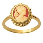 Bague came rouge / orange femme plaqu or 18k ? bijou rtro cameo rsine profil classique ? bague vintage ...