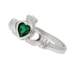 Bague claddagh femme argent 925 rhodi� ? c?ur zirconium vert style �meraude ? symbole amiti� amour loyaut� ...