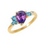 Bague cocktail femme plaqu� or 18k ? pierre goutte violette & zirconium bleus ? design tendance ? bijou ...