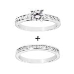 Bague double en argent rhodi� : 1 anneau rail doxydes et 1 anneau rail doxydes et solitaire blanc