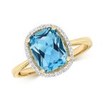 Bague eds jewels femme or 375 / 1000 diamant brillant 0. 08 carat topaze bleu pavage 37395
