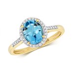 Bague eds jewels femme or 375 / 1000 diamant brillant 0. 12 carat topaze bleu pavage 37389