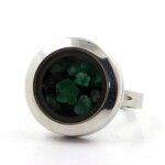Bague - abijoux - emeraude brut - acier inoxydable - taille ajustable - mixte