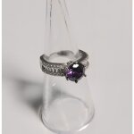 Bague - femme - amthyste - cristal - blanc - argent fin 925 / 1000 - rhodi - 52 au 60