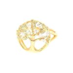Bague - femme - arbre de vie - cristal - blanc - plaqu� or jaune 750 / 1000 - 3 microns - 52 au 60