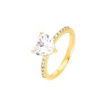 Bague - femme - coeur - cristal - blanc - plaqu� or jaune 750 / 1000 - 3 microns - 52 au 60