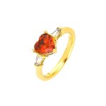 Bague - femme - coeur - cristal - rouge - plaqu� or jaune 750 / 1000 - 3 microns - 52 au 58