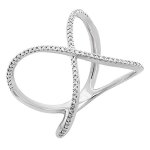 Bague - femme - double - rang - entrelac - cristal - blanc - argent 925 / 1000 - massif - 52 au 58