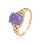 Bague - femme - pierre naturelle - ovale - mauve - plaqu or jaune 750 / 1000 - 3 microns - 52 54 56