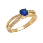 Bague femme plaqu or 18 carats ? solitaire oxyde de zirconium bleu 5 mm ? bijou lgant et brillant ...