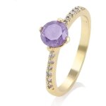 Bague - femme - solitaire - amthyste - cristal - blanc - plaqu or jaune 750 / 1000 - 3 microns - 54 ...