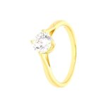 Bague - femme - solitaire - cristal - blanc - 7 mm - plaqu� or jaune 750 / 1000 - 3 microns - 52 54 56 ...