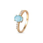 Bague - femme - solitaire - cristal - ovale - turquoise - plaqu� or jaune 750 / 1000 - 3 microns